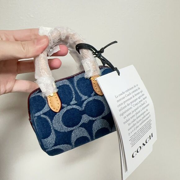 NEW Limited Coach CZ083 Mini Rowan Bag Charm In Signature Denim - Picture 2 of 7